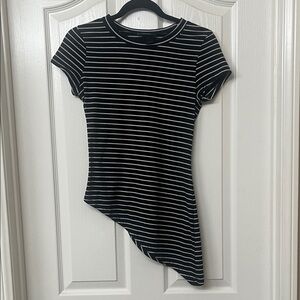 Striped Asymmetrical Black and White Top